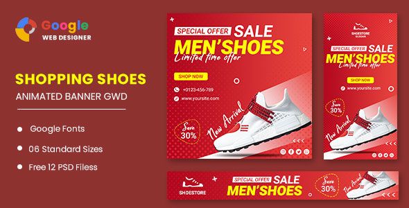 Shoes Ads Animated Banner Google Web Designer    Ad Templates