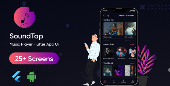 SoundTap - Fresh & Dark Flutter App Ui Template of Music Player Flutter  Mobile 