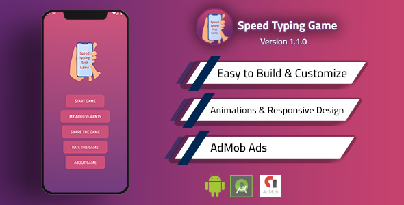 Speed Typing Test Game Source Code with Admob Android  Mobile Games