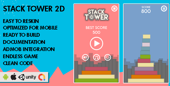 Stack Tower 2D - Unity Game - Android Hypercasual Game Android  Mobile Games