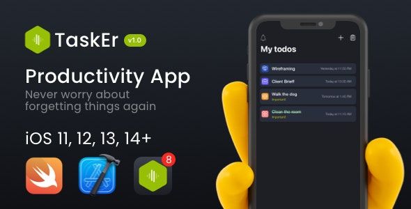 TaskEr - A powerful Todo iOS App (Swift, iOS 11+) iOS  Mobile Full Applications