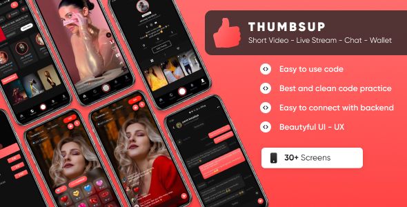 ThumbsUp - Short Video App, Video Creating & Sharing App, Social Media (iOS UI Kit Swift UI) iOS  Mobile Templates