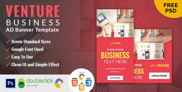 Venture | Business HTML 5 Animated Google Banner    Ad Templates