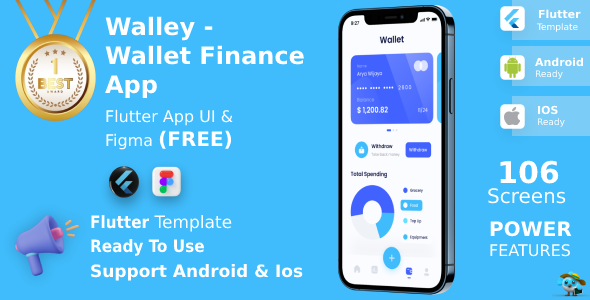 Wallet Finance App | UI Kit | Flutter | Figma FREE | Life Time Update | Walley Flutter  Mobile 