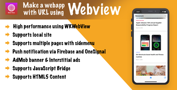 Webview – Convert URL/HTML to iOS app + push notification