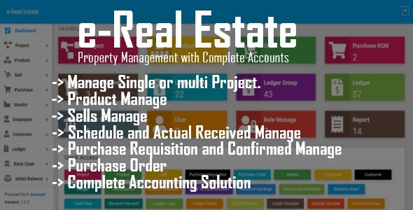 e-Real Estate - Property Management with Complete Accounts    Project Management Tools