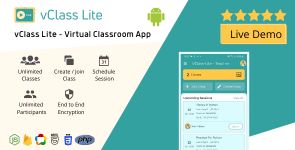 vClass Lite - Virtual Online Live Classroom Android App Android  Mobile Full Applications