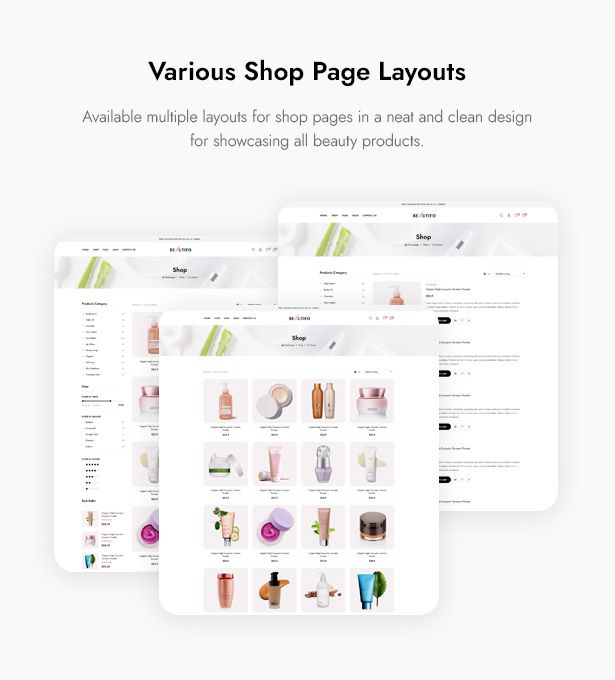 Beautifo Cosmetics WordPress Theme - Multiple Beauty Cosmetics Shop Page Layouts