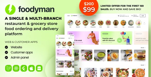 A single & multi-branch restaurant & grocery store food ordering and delivery platform
