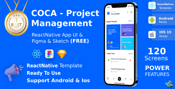 COCA - Project Management App | ANDROID + IOS + FIGMA + Sketch | UI Kit | React Native