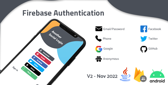 Firebase Authentication with Email,Google,GitHub,Facebook,Twitter and Anonymous