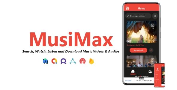 MusiMax - Music Streaming & Downloading App | ADMOB, FAN, APPLOVIN, FIREBASE, ONESIGNAL