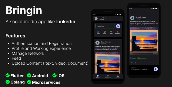 Bringin Flutter Social Media App Linkedin Clone Code Market