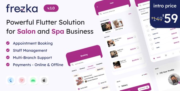 Frezka - Powerful Flutter Solution for Salon and Spa Business