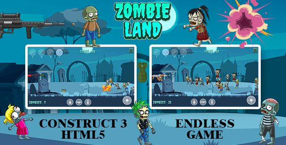 Zombie Land Game (Construct 3 | C3P | HTML5) Advanced