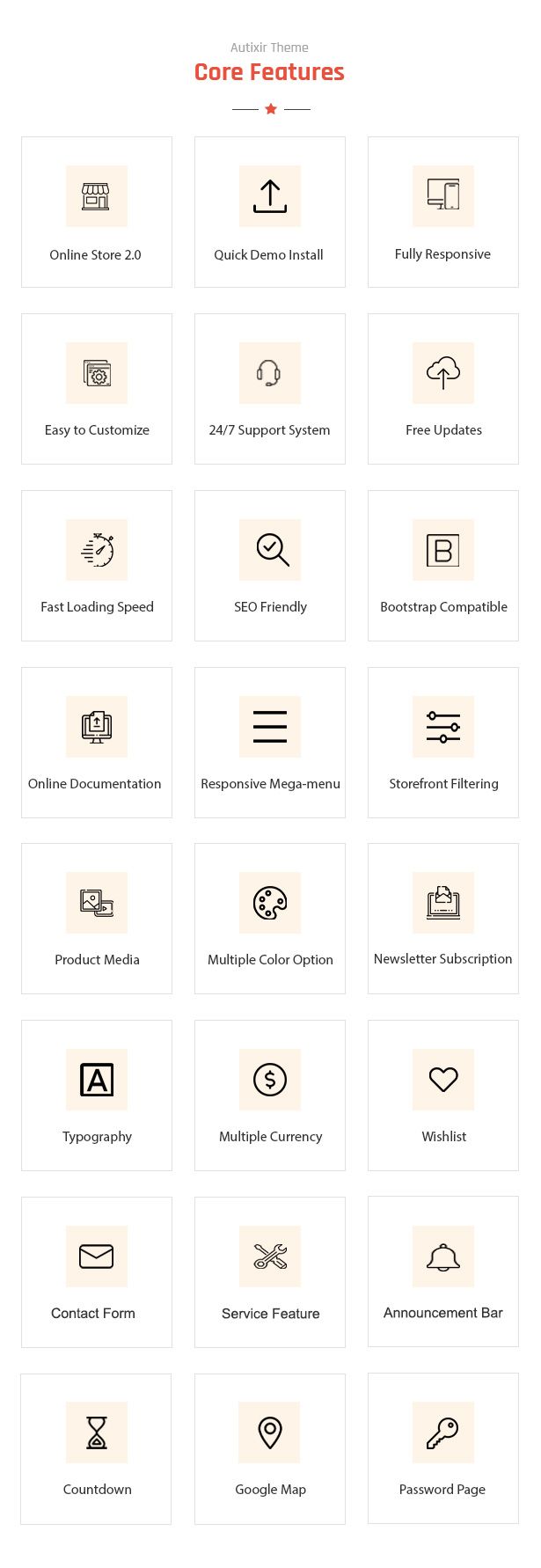 Autixir - Auto Parts Shop & Car Repair Services Shopify Theme Core Feature