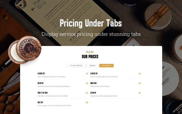 Service Pricing under tabs