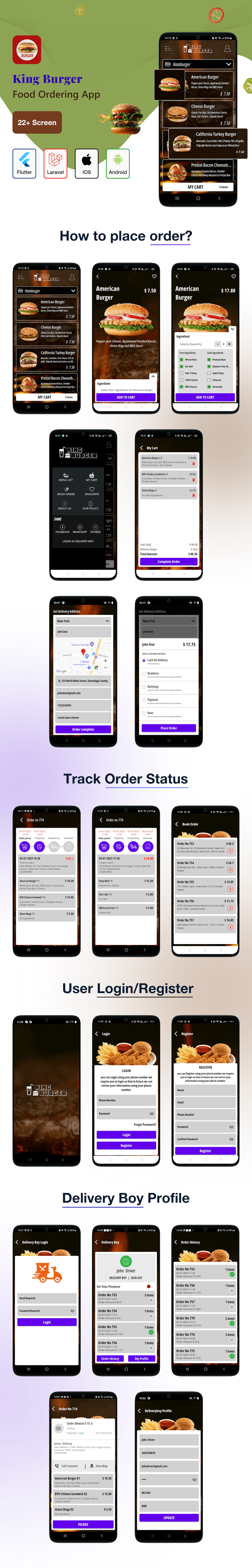 KING BURGER restaurant with Ingredients & delivery boy full flutter application - 1