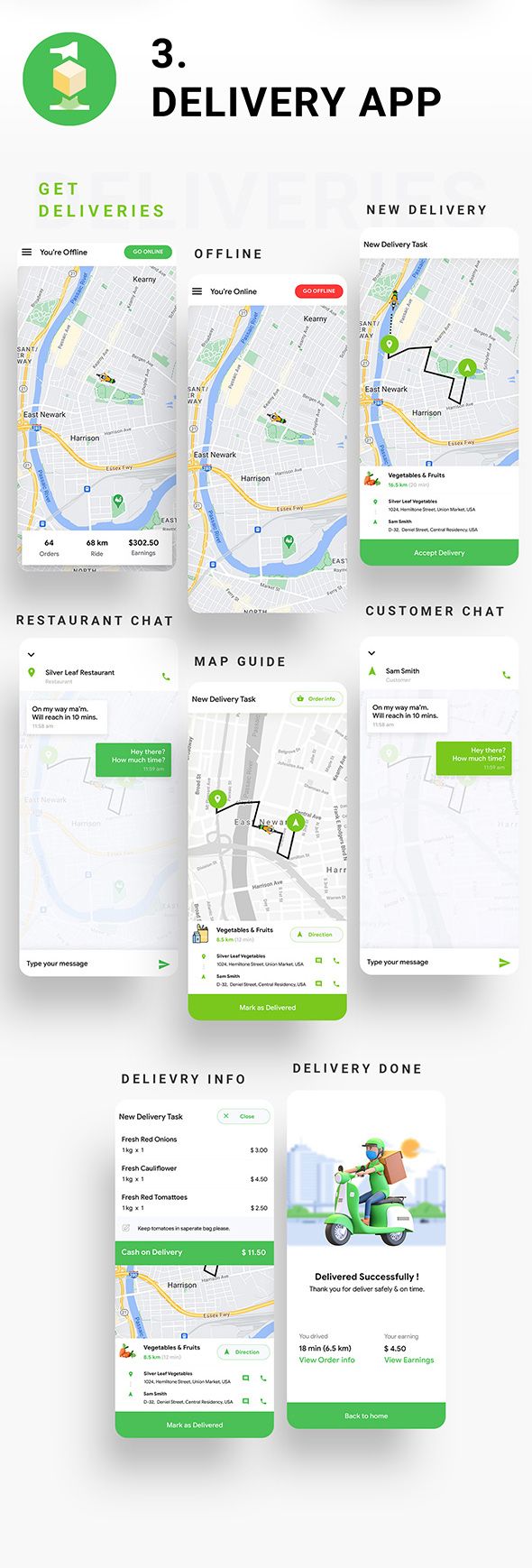 6 App Template | eCommerce Food Grocery Delivery App | Peer to Peer Delivery | Courier App | DeliOne - 7