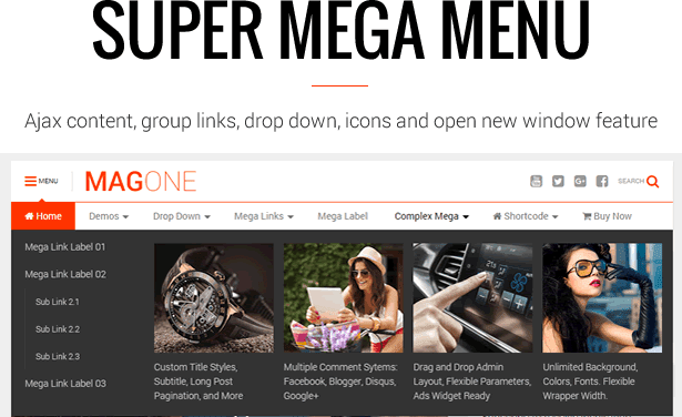 Super Mega Menu - MagOne - Magazine Blogger Template