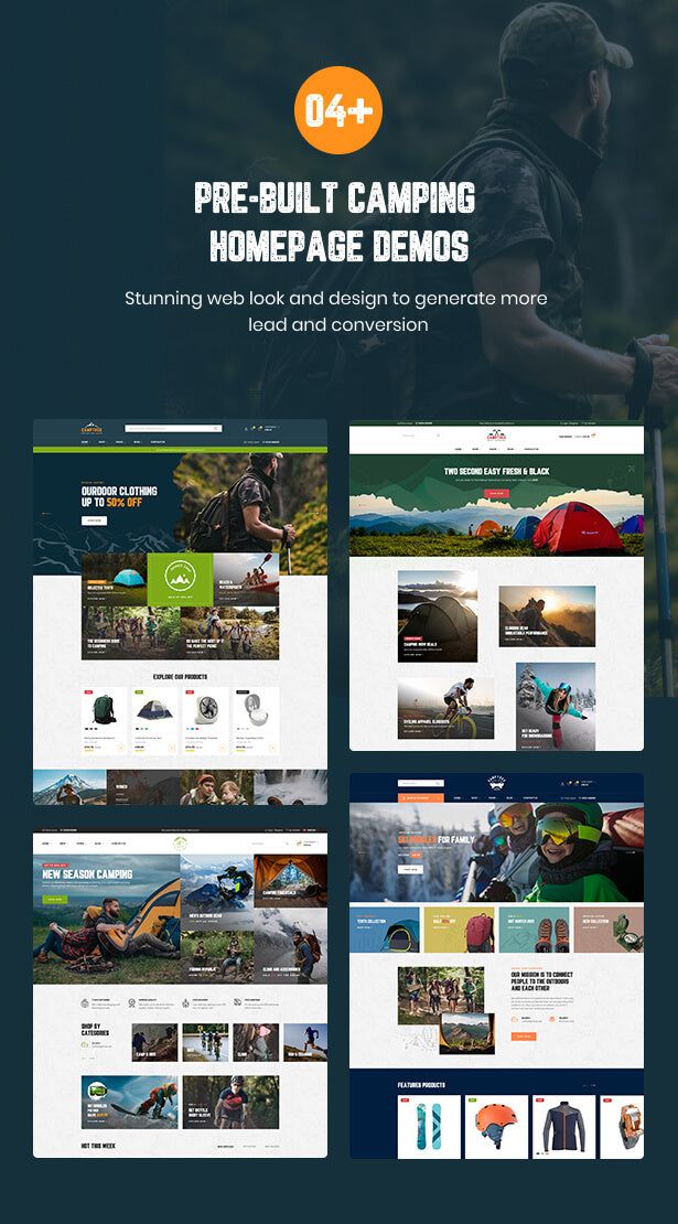 04+ pre-built camping homepage demos