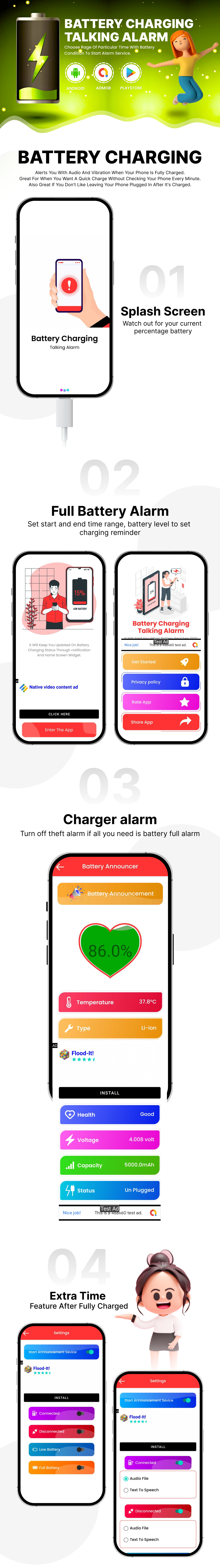 Battery Charging Talking Alarm - Full Charge Alarm - Battery 100% Alert- Battery Voice Alert - 1