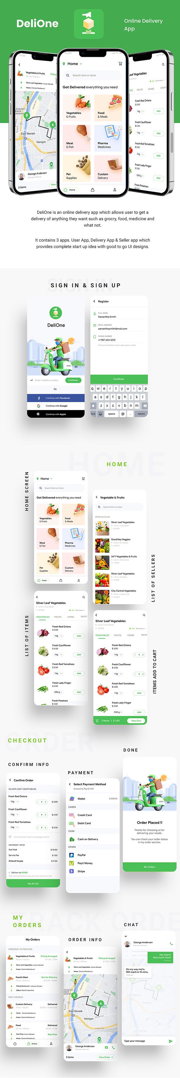 6 App Template | eCommerce Food Grocery Delivery App | Peer to Peer Delivery | Courier App | DeliOne - 3
