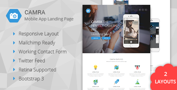 Camra – Mobile App Landing Page + Coming Soon