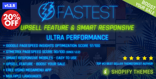 Fastest – Shopify minimal theme, Mega menu, GTMetrix 90/100, Cross-sells