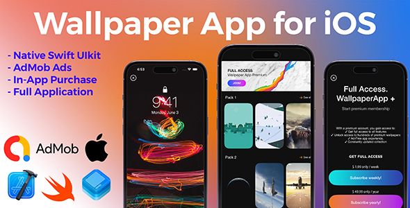 Full-Featured iOS Wallpaper App - Swift Based, AdMob & In-app Purchase Integrated, Full Source Code image