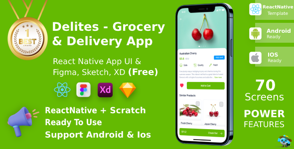 Grocery Order & Delivery Android + iOS + Figma + XD + Sketch | React Native | Delites