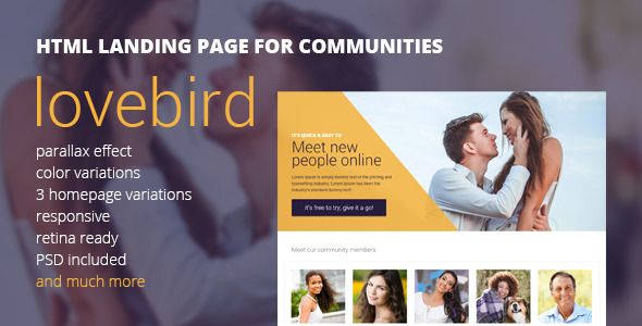 Lovebird – HTML5 Landing Page for Communities
