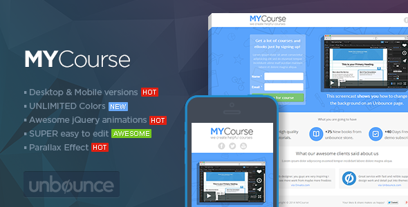 MYCourse – Unbounce eCourse Landing page Template