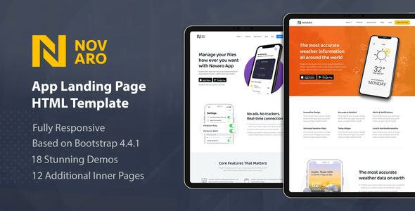 Novaro – App Landing Page HTML Template