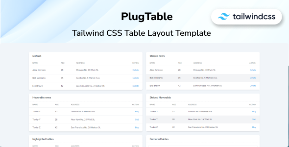 PlugTable – Tailwind CSS 3 Table Layout