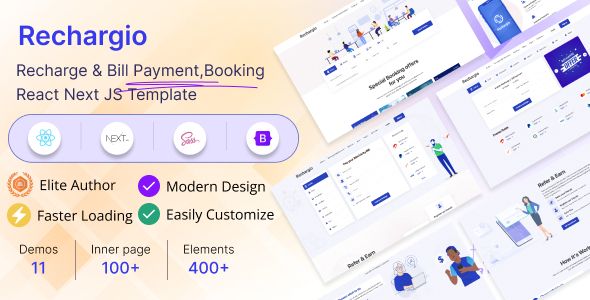Rechargio - Recharge & Bill Payment, Booking React Next JS Template