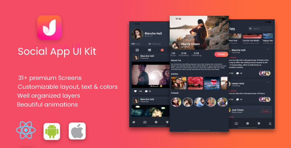 Social App | Android + iOS + Figma, XD &