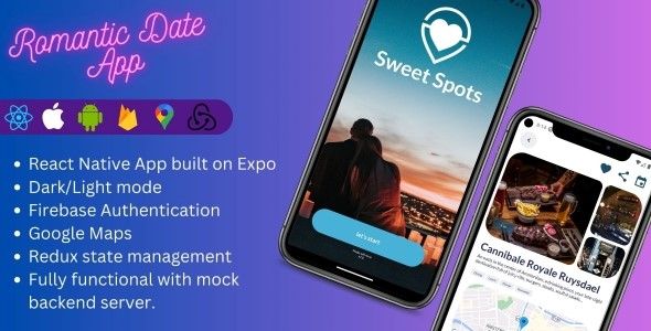 Sweet Spots - Mobile React Native Romantic date app with firebase authentication