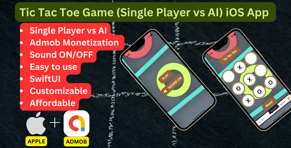 Tic Tac Toe Game (Single Player vs AI) iOS App