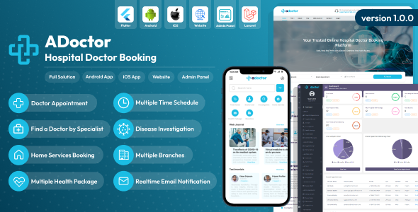 ADoctor - Hospital Doctor Booking Android and iOS App | Website | Admin Panel
