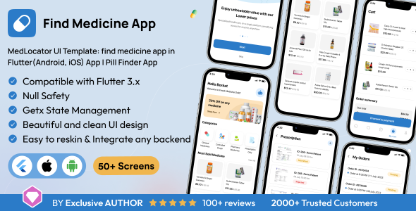 MedLocator UI Template: find medicine app in Flutter(Android, iOS) App | Pill Finder App image