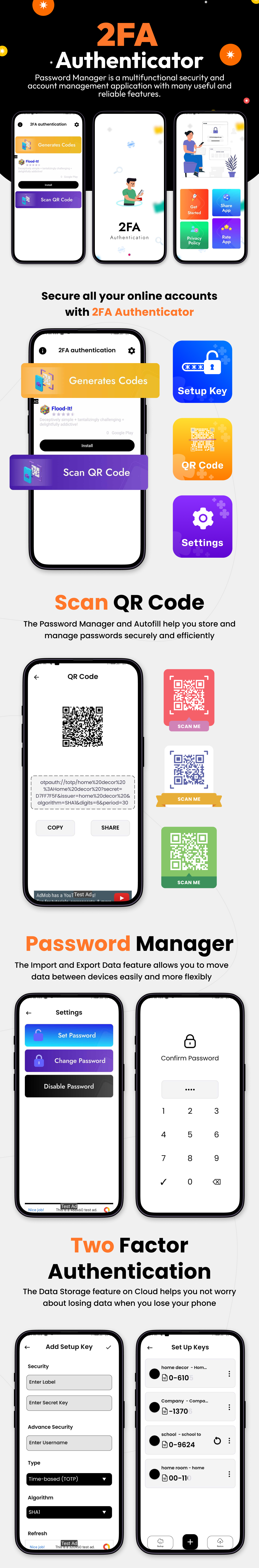 2FA Authenticator - Two Factor Verification QR code Scanner - TOTP - HOTP Code - 1