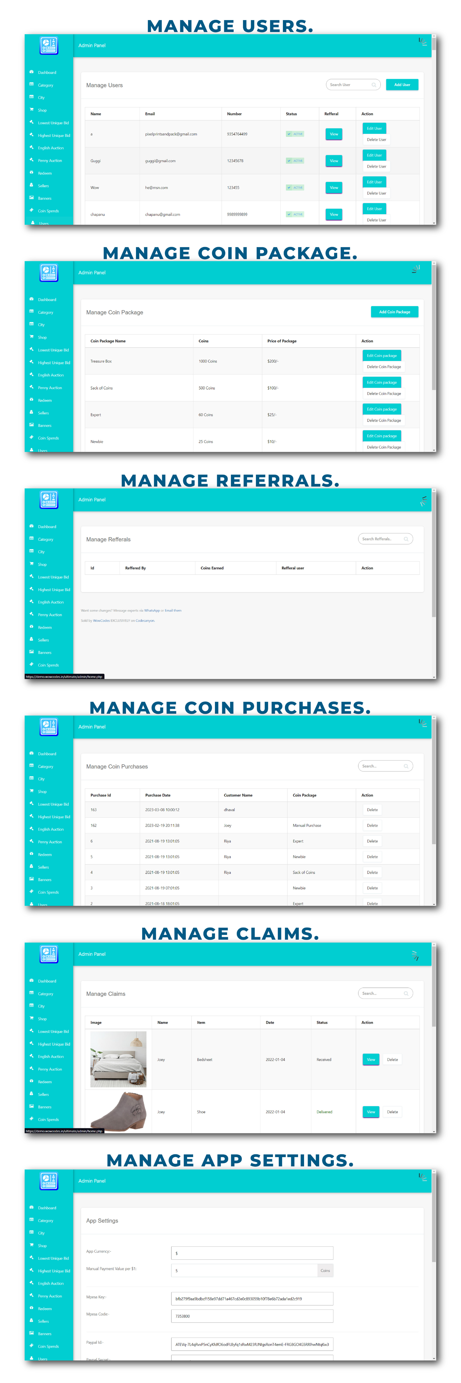 Auction Script - Penny Auction & English Auction & 2 types of Reverse Auction with Redeem & Shop - 6