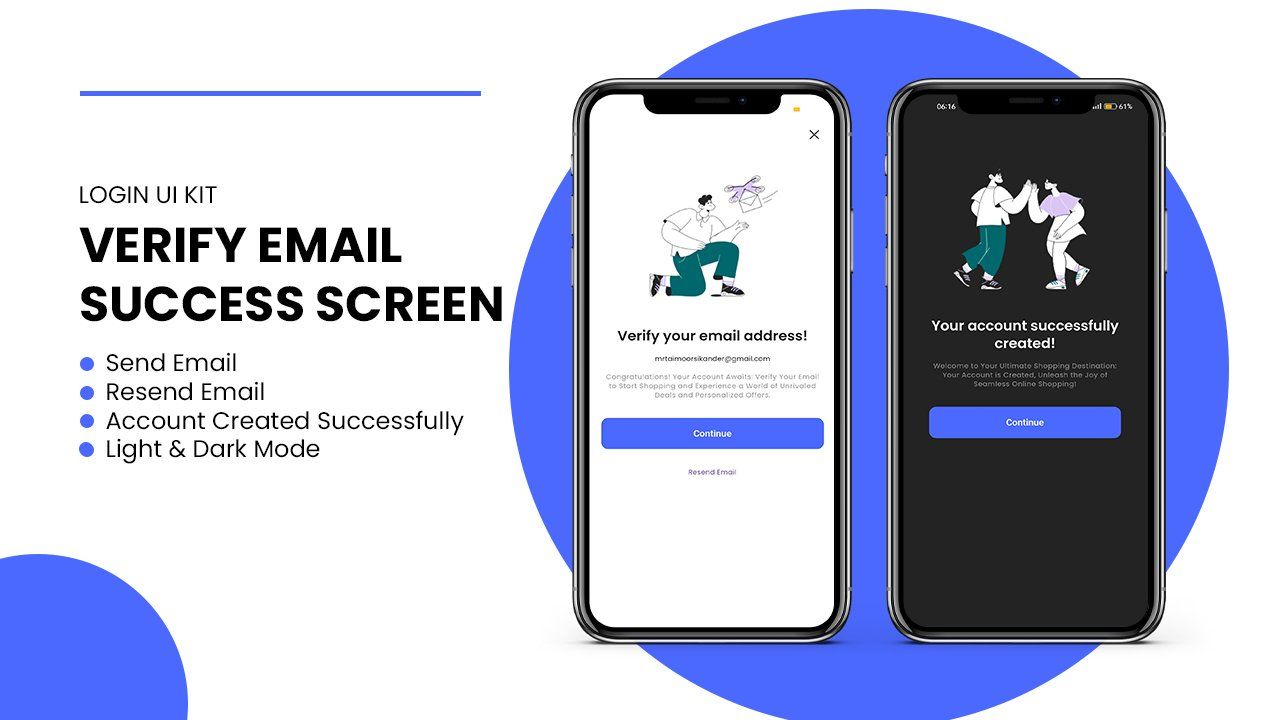 Modern & Minimal Verify Email screen and Success Screen in flutter
