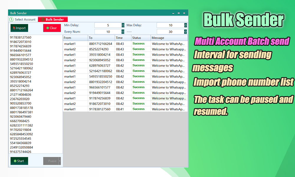 Multi Whatsapp Accounts Bulk Sender-Full Reseller