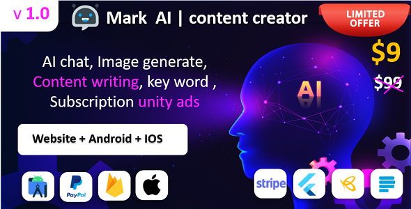Mark AI -  AI Content writing App | AI Image | keyword generator | Android iOS & web Payment gateway