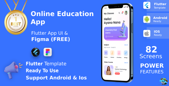 Onilne E-Education App | Flutter Template | Figma FREE | Life Time Update | E-Learning
