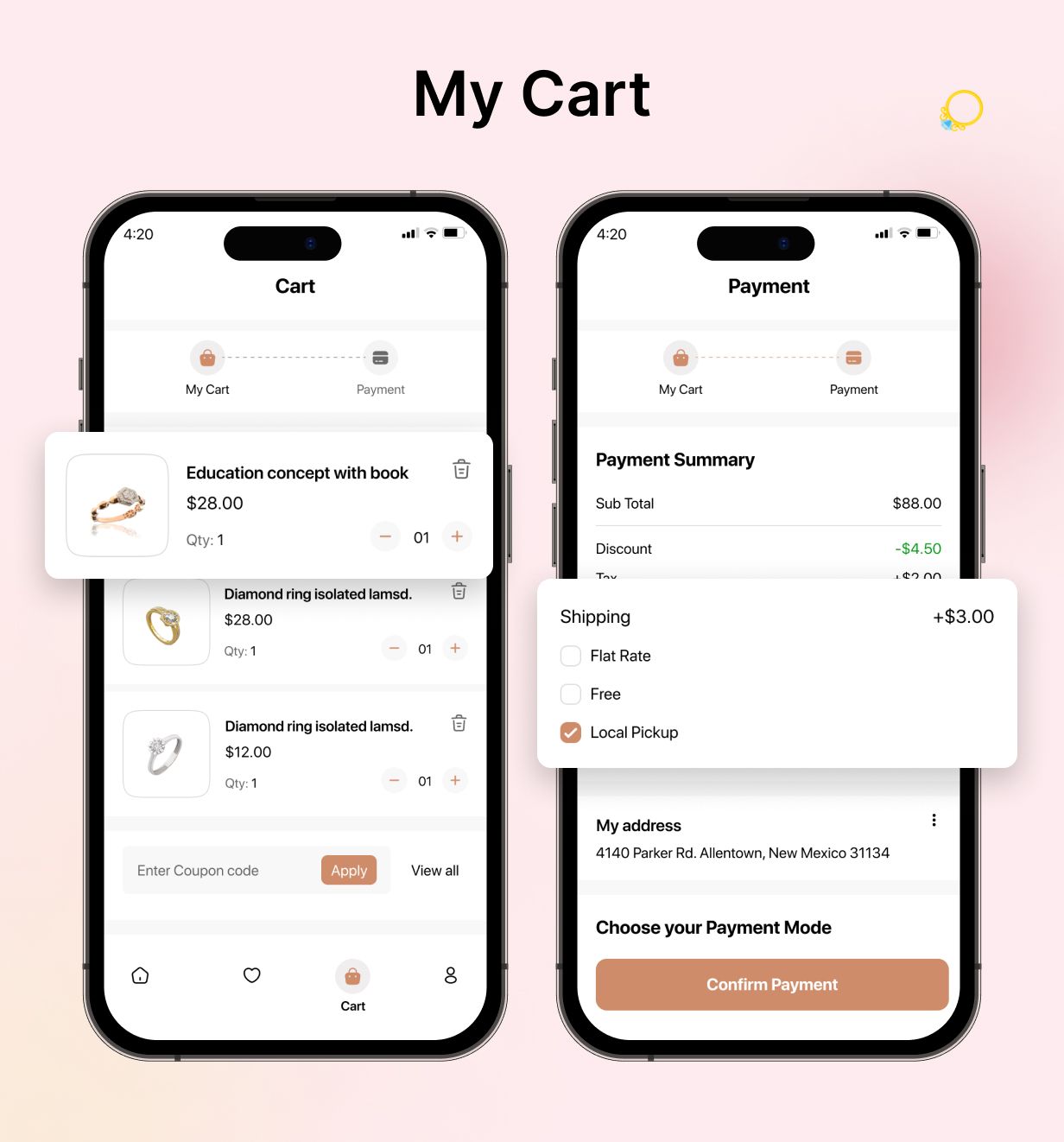 JewelLuxe E-commerce UI Template: Jewellery Shopping App in Flutter(Android, iOS) | OrnamentHub App - 9