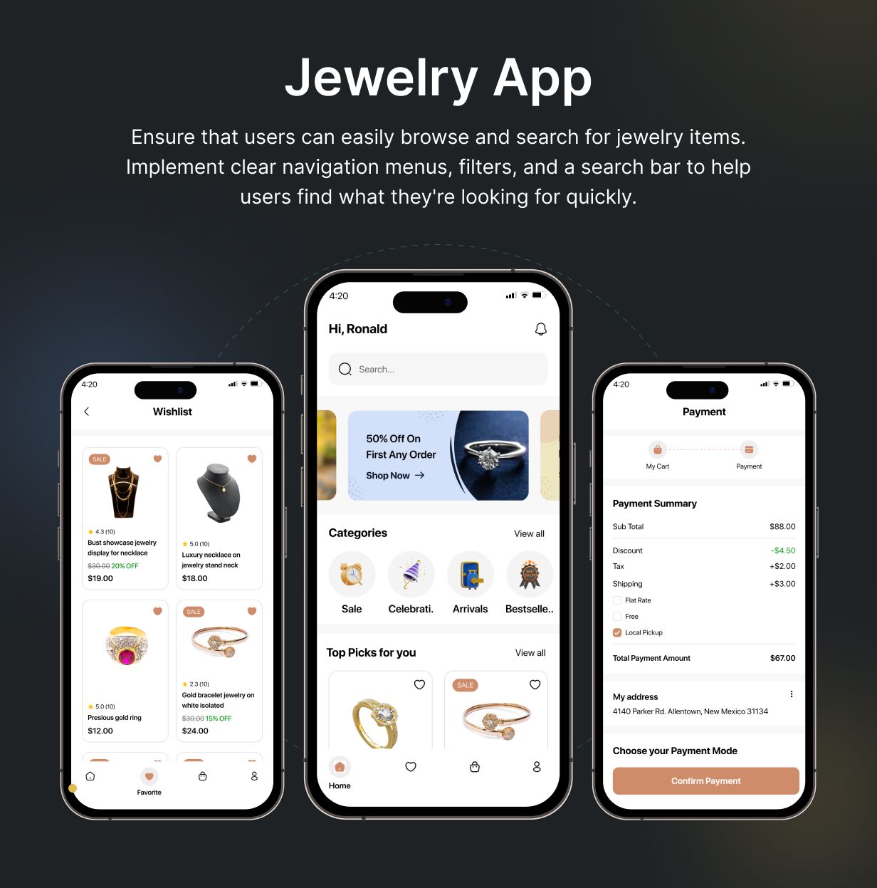 JewelLuxe E-commerce UI Template: Jewellery Shopping App in Flutter(Android, iOS) | OrnamentHub App - 4
