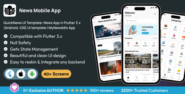 QuickNews UI Template: News App in Flutter 3.x (Android, iOS) UI template